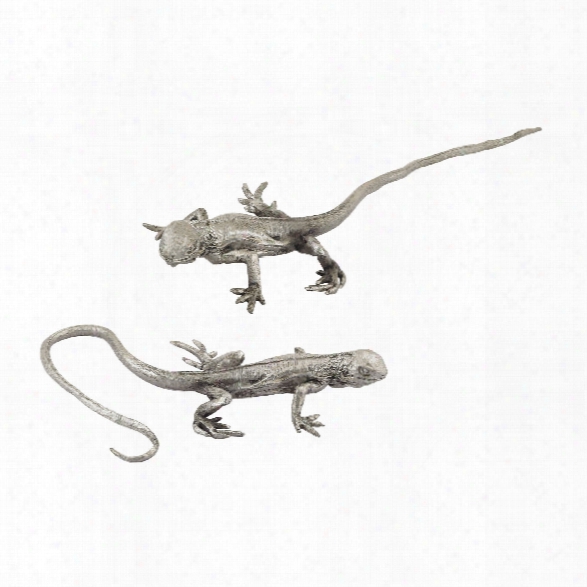 Set Of 2 Hand Forged Long Tail Silver Lizard Design By Lazy Susan