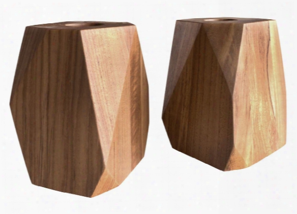 Set Of 2 Large Master's Collection Prism Teak Tea Light Design By Selamat