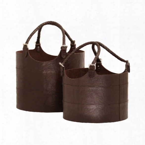 Set Of 2 Leather Buckets In Espresso Design By Lazy Susan