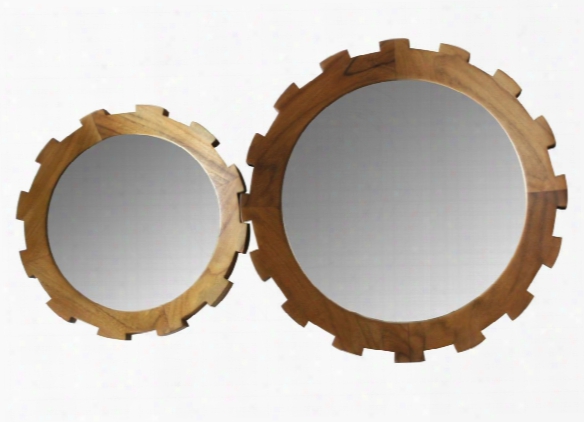 Set Of 2 Master's Collection Gear Mirrors In Teak Design By Selamat