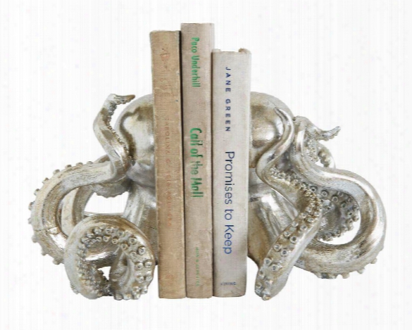Set Of 2 Octopus Bookends In Silver Design By Bd Edition