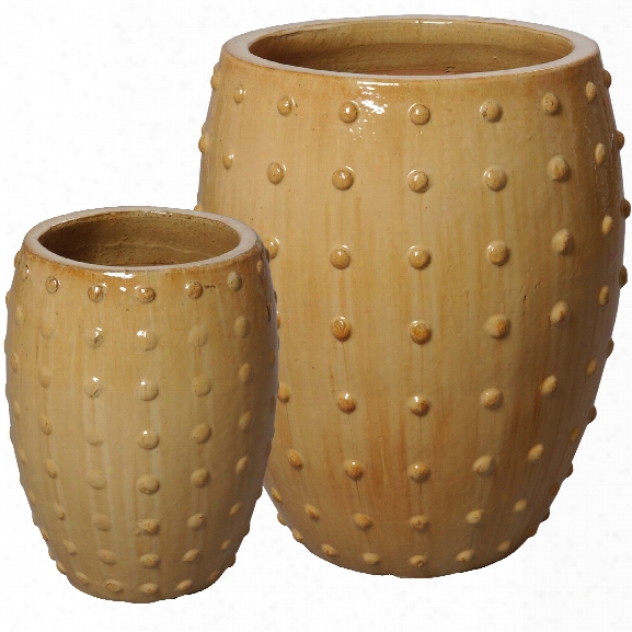 Set Of 2 Round Stud Pots In Cappuccino Design By Emissary