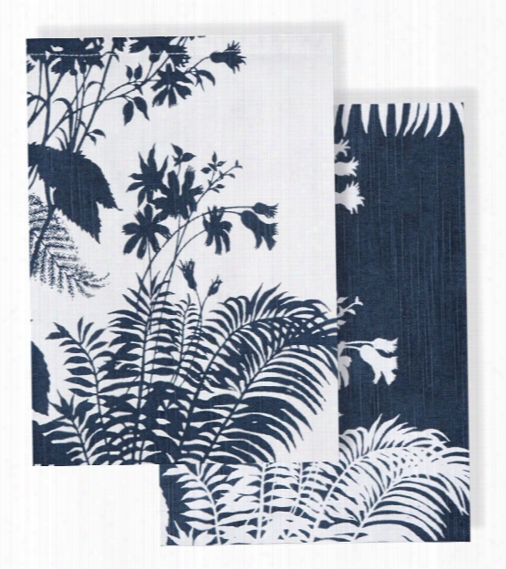 Set Of 2 Shadow Floral Ink Tea Towel Design By Florence Broadhurst