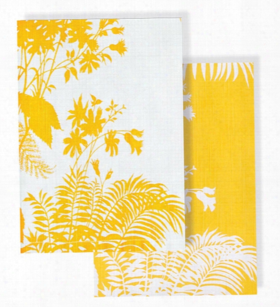 Set Of 2 Shadow Floral Mustard Tea Towel Design By Florence Broadhurst