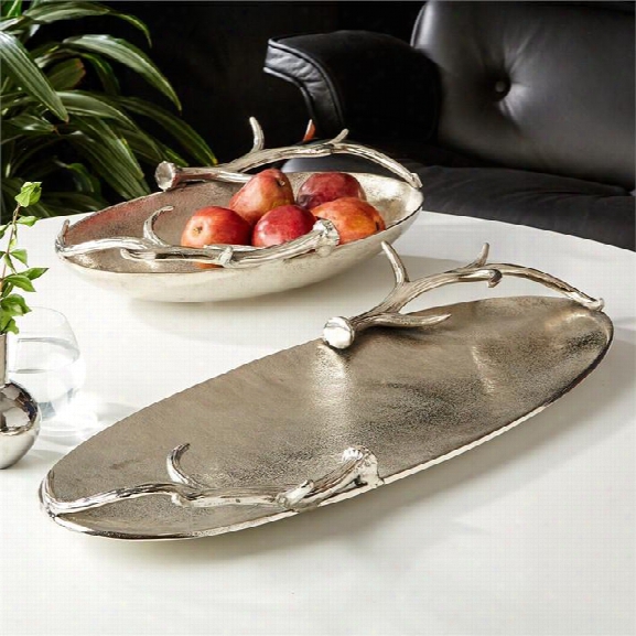 Set Of 2 Silver Antler Trays Design By Tozai