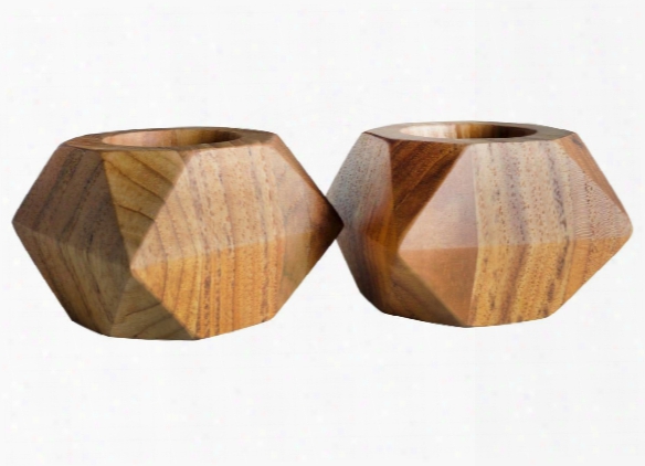 St Of 2 Small Master's Collection Prism Teak Tea Light Design By Selamat