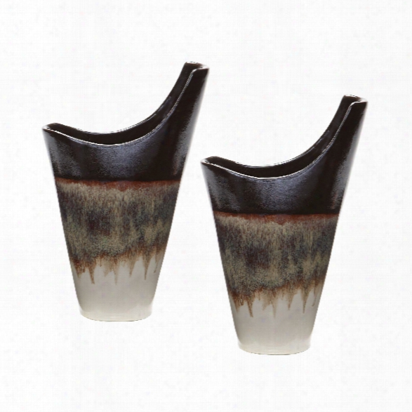 Set Of 2 Small Reaction Vases In Cascade Mocha Design By Lazy Susan