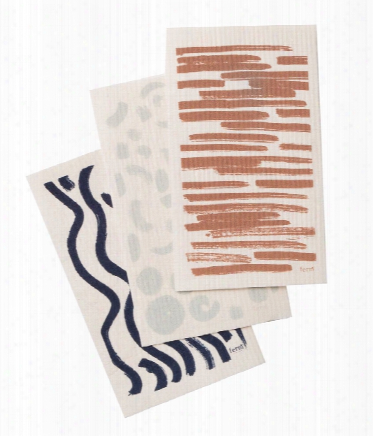 Set Of 3 Brush Dish Cloths In Multi-color Design By Ferm Living