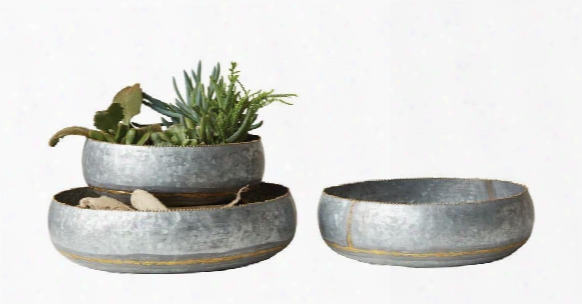 Set Of 3 Decorative Galvanized Metal Bowl Design By Bd Edition