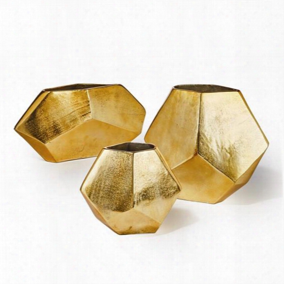 Set Of 3 Golden Diamond Shaped Vases Design By Tozai