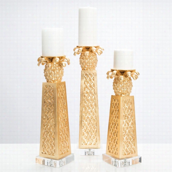 Set Of 3 Golden Pineapple Candleholders Design By Couture Lamps