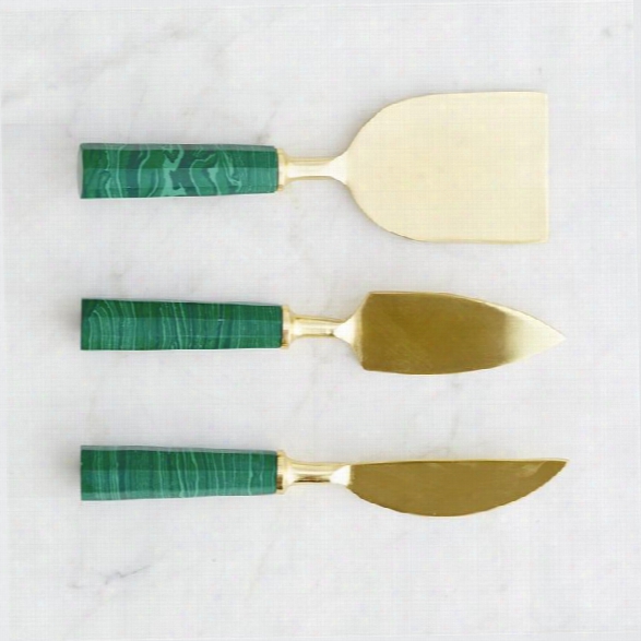 Set Of 3 Malachite Cheese Knife Set Design By Tozai