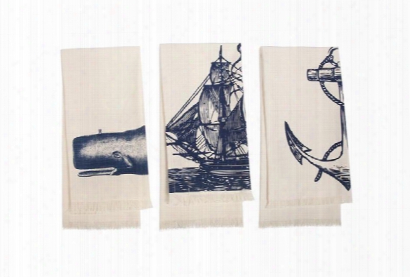 Set Of 3 Seafarer Hand Towels In Inkk Design By Thomas Paul