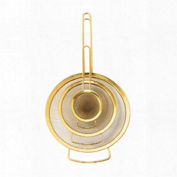 Set Of 3 Stainless Steel Strainers In Gold Finish Design By Bd Edition