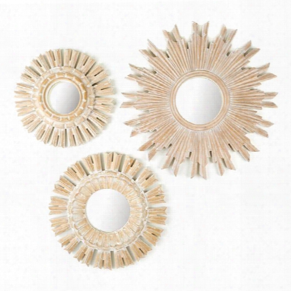 Set Of 3 Sunburst Pickled Mirrors Design By Tozai