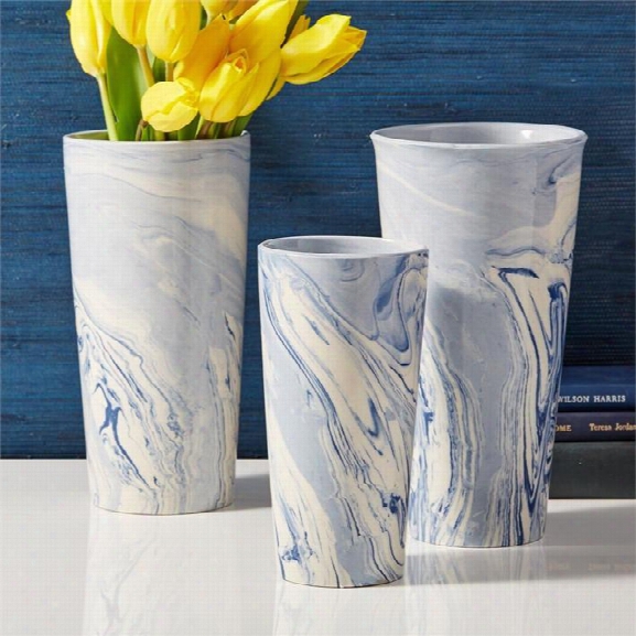 Set Of 3 Taper Blue Terre Vases Design By Tozai