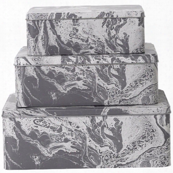 Set Of 3 Tin Boxes In Marble Design By Ferm Living