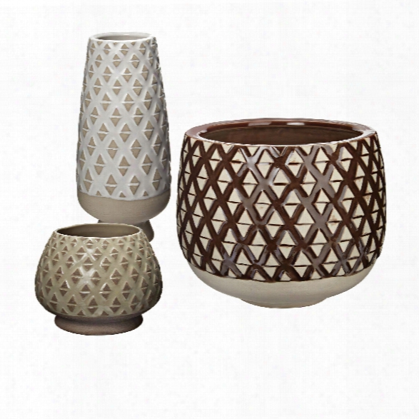 Set Of 3 Two Tone Lattice Pots Design By Lazy Susan