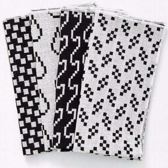 Set Of 4 Bitmap Textiles Napknis In Black & White Design By Areaware