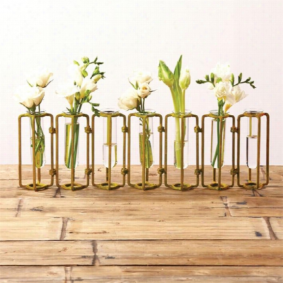 Set Of 7 Small Gold Hinged Flower Vases Design By Tozai