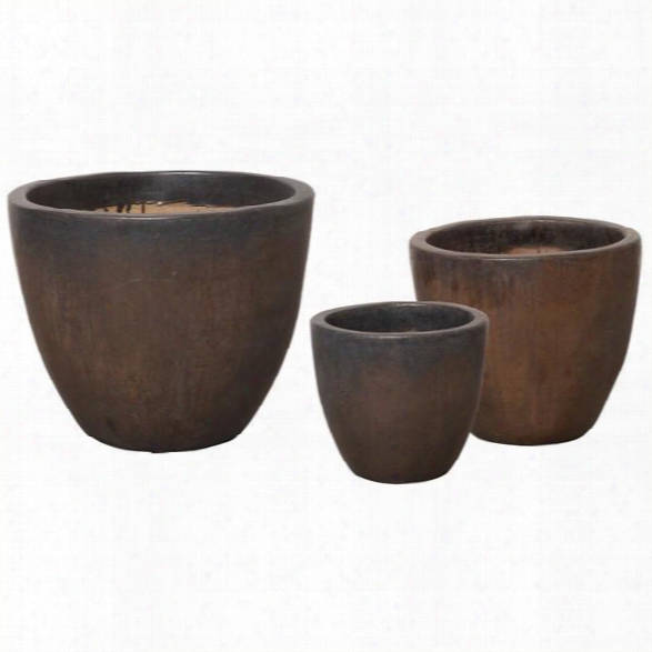 Set Of Three Round Pots In Gunmetal Design By Emissary