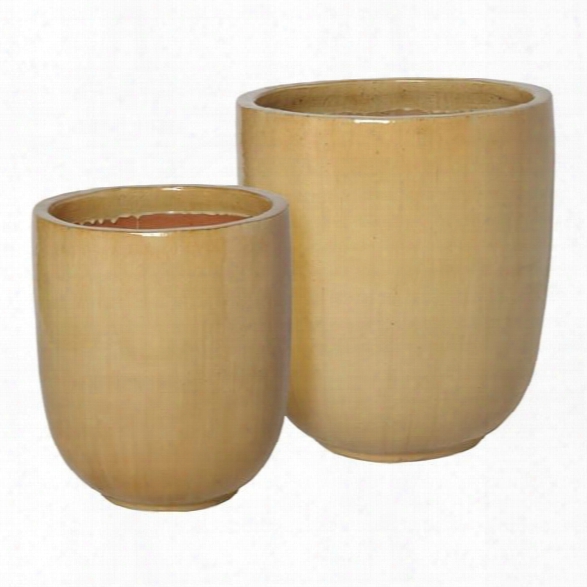 Set Of Two Large Round Pots In Cappuccino Design By Emissary