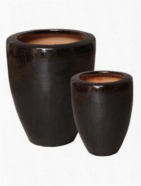 Set Of Two Planters With Rim In Black Design By Emissary