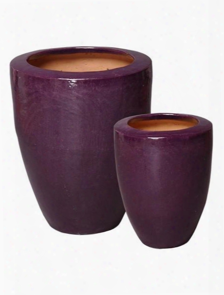 Set Of Two Planters With Rim In Eggplant Design By Emissary