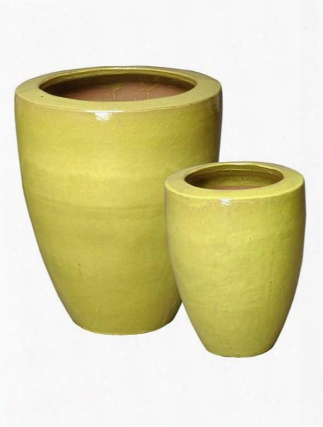 Set Of Two Planters With Rim In Yellow Green Design By Emissary