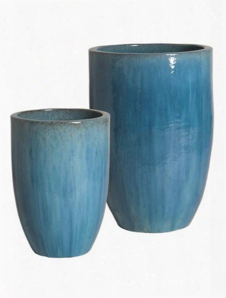 Set Of Two Tall Quick Planters In Blue Design By Emissary