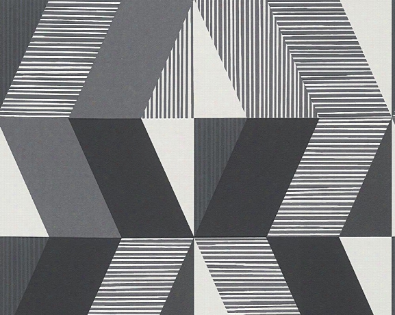 Shapes And Stripes Wallpaper In Grey And Black Design By Bd Wall