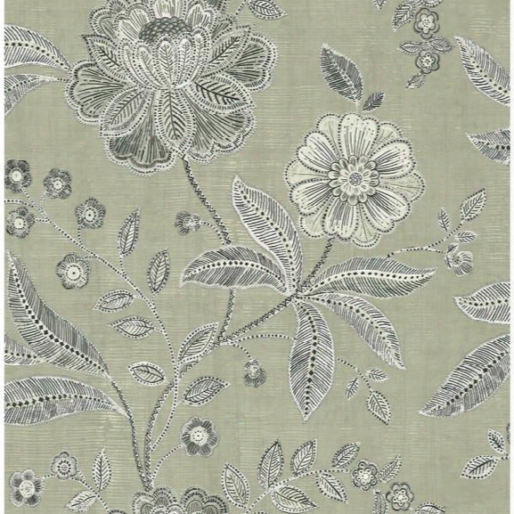 Shimmer Floral Wallpaper In Grey And Black By Seabrook Wallcoverings