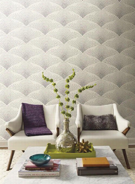 Shimmering Fan Wallpaper In Beige, Teal, And Magenta By Antonina Vella For York Wallcoverings