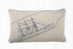 Ship-in-bottle 12" X 20" Flax Pillow In Indigo Design By Thomas Paul