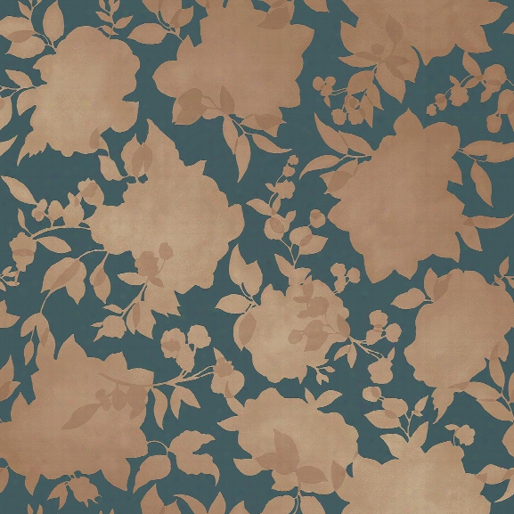 Silhouette Self Adhesive Wallpaper In Peacock Blue & Gold Design By Tempaper