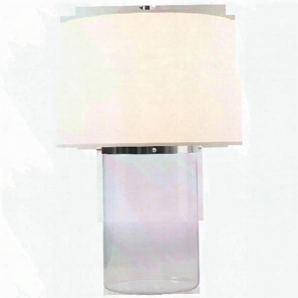 Simple Cylinder Table Lamp In Clear Glass W/ Silk Shade Design By Barbara Barry