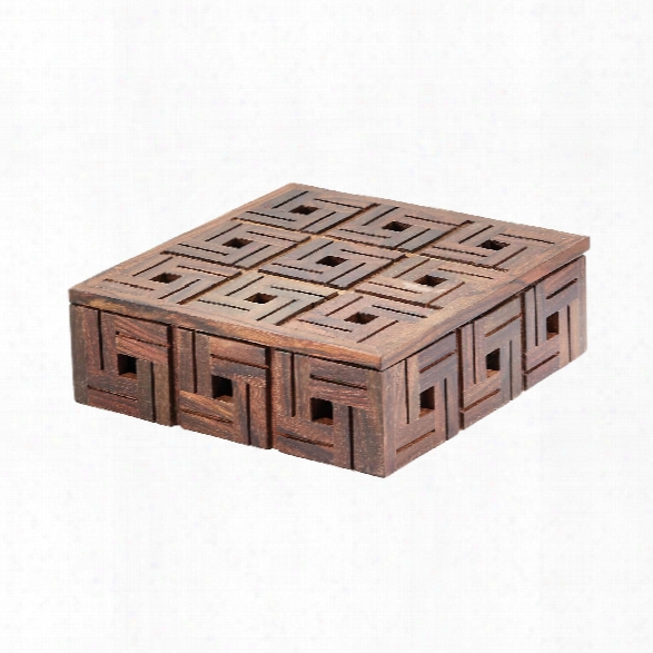 Small Chocolate Teak Patterned Box Design By Lazy Susan