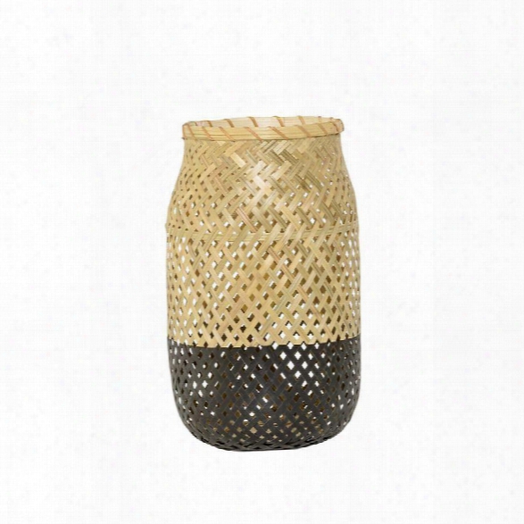 Small Natural & Matte Black Bamboo Lantern W/ Glass Insert Design By Bd Edition