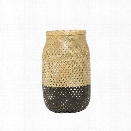 Small Natural & Matte Black Bamboo Lantern w/ Glass Insert design by BD Edition