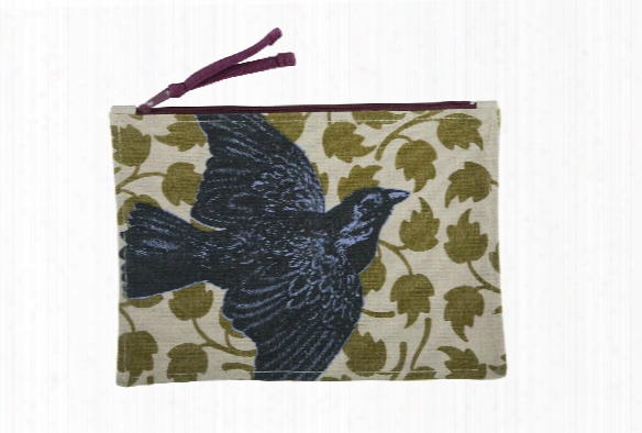 Bird Canvas Pouch In Chartreuse Design By Thomas Paul