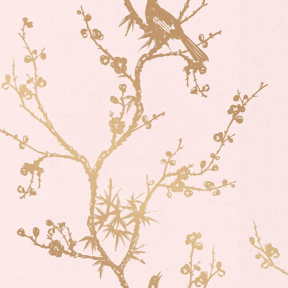 Bird Watching Self Adhesive Wallpaper In Rose Pink And Gold By Cynthia Rowley For Tempaper