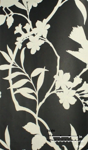 Birds In Trees Velvet Flocked Wallpaper In Ebony And White From The Plush Collection By Burke Decor