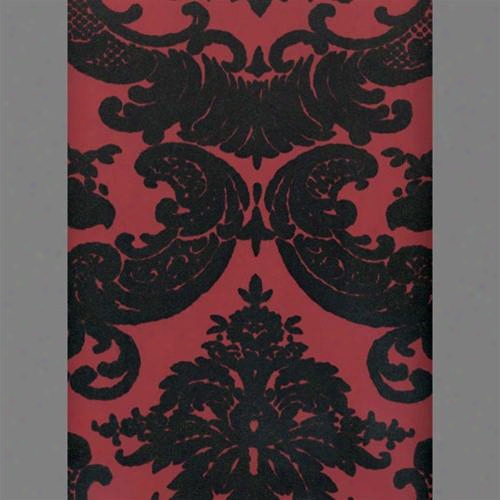 Black & Peanut Red Madison Damask Velvet Flocked Wallpaper Design By Burke Decor