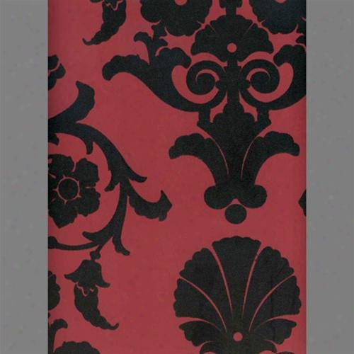 Black & Peanut Red Medallion Damask Velvet Flocked Wallpaper Design By Burke Decor