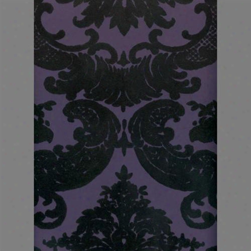 Black & Purple Madison Damask Velvet Flocked Wallpaper Design By Burke Decor