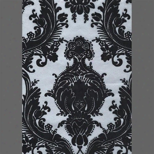 Black & Silver Matte Medallion Damask Velvet Flocked Wallpaper Design By Burke Decor