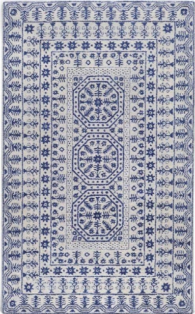 Smithsonian Collection New Zealand Wool Area Rug In Dark Slate Blue And Ivory Design By Smithsonian