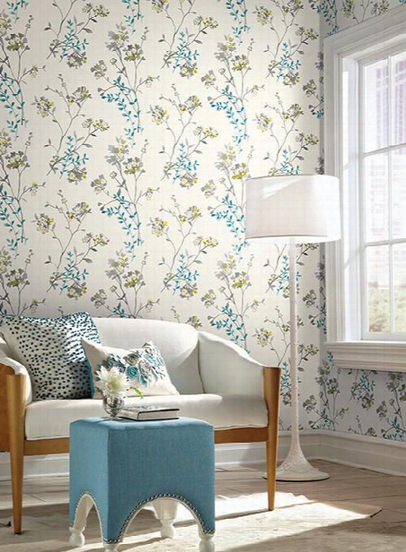 Soft Blossoms Wallpaper In Blue And Grey Design By Carey Lind For York Wallcoverings