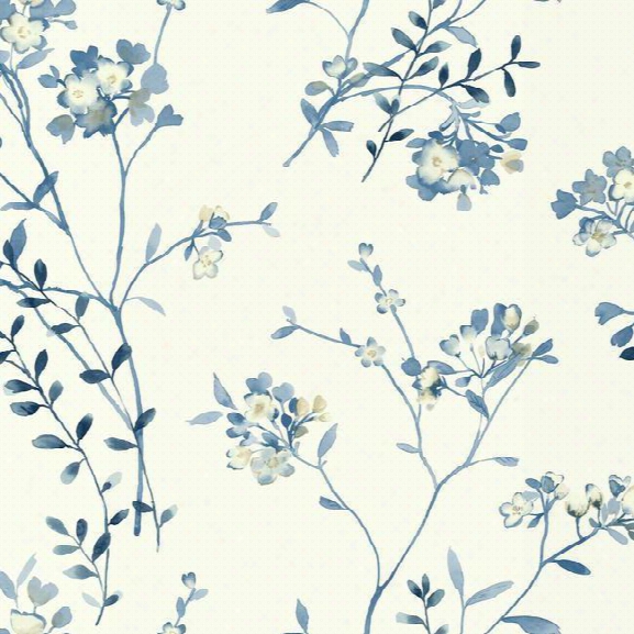 Soft Blossoms Wallpaper In Blue And Ivory Design By Carey Lind For York Wallcoverings