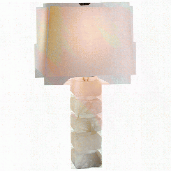 Square Chunky Stacked Table Lamp In Alabaster W/ Natural Paper Shade Design By E. F. Chapman